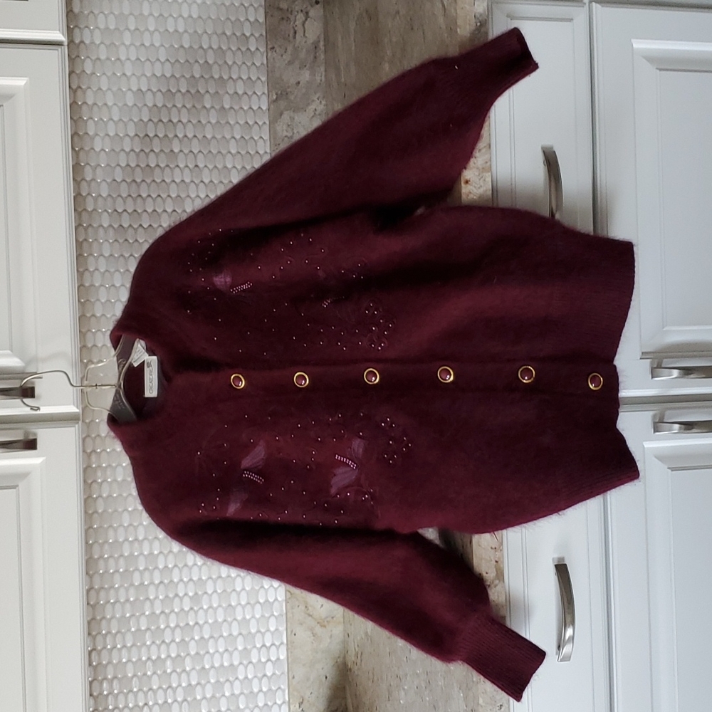 Angora Lambswool Sweater Burgundy Wine Color